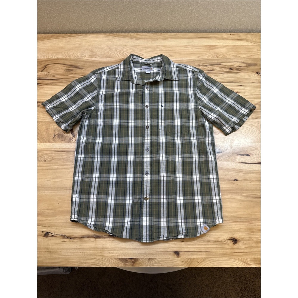 Carhartt 101156 Essential Short Sleeve Spread Collar Plaid Shirt Size Medium